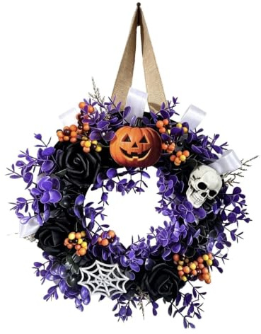 Halloweenkrans För Entrédörren 35,1 Centimeter Konstgjord Skräck Dödskalle | festlig verandakrans för Inomhus och Utomhus, Vardagsrummet, Fönster, Vägg, Öppen Spis, Entré, samt