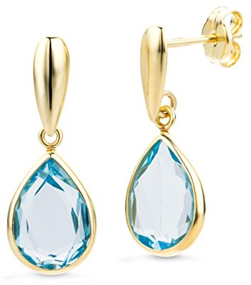 Miore Ohrringe Damen Gelbgold 14 Karat / 585 Gold Hängend Blauer Topas
