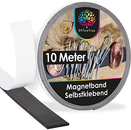 OfficeTree 10m Bande Magnetique Adhesive - Noir - 12,7mm Largeur - Rouleau Aimanté Adhésif - Ruban Magnétique Adhésif - Bande Magnétique Autocollante - Bande Aimantée - Bande Magnétique Adhésive