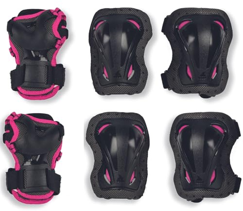Rollerblade SKATE GEAR JUNIOR 3 PACK, Set di protezioni per pattini in linea, nero/rosa, XXS, bambini unisex