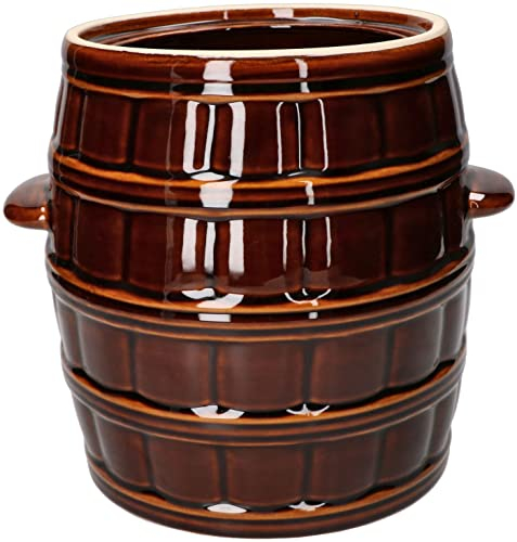 KOTARBAU® Barril de gres 8 L, Marrón, Jarrón de Barro, Recipiente de cerámica con Asas, Olla de Cocina para fermentación, Tarro para fermentar chucrut, Kimchi, Apto para Horno y lavavajillas