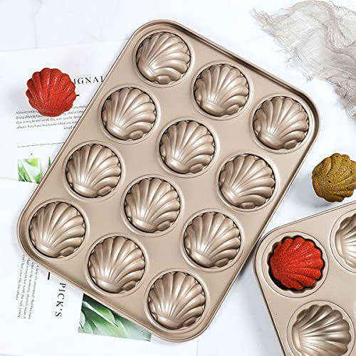 Madeleine Mold Food Grade Carbon Steel Cake Baking Pan Non-Stick Candy Cake Mold Tray Madeleine Pan Shell Shaped Baking Cookies Moulds for Cookie Cake Chocolate(12cup)