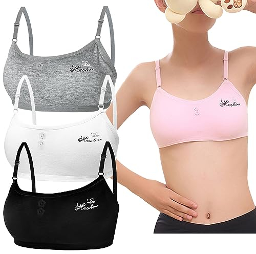 Bysion Mädchen Sport BHS Teens Unterwäsche mit Abnehmbar Gepolsterte und Verstellbarem Schultergurt 3er-Pack Bralette Top Bustier für 8-14 Jahre Kinder