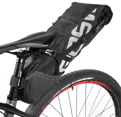 Fahrradtasche 10 Liter Satteltasche Bikepacking Taschen Wasserdicht, Fahrradsitz Hinterrad Tasche Sitztasche Aufbewahrungstasche für Outdoor Fahrräder Mountainbikes Rennräder, Polyester Schwarz