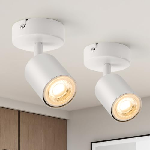 wowatt 2er LED Deckenleuchte 1 Flammig Weiß, Deckenstrahler GU10 Schwenkbar, Deckenlampe Wandstrahler Drehbar, Spotlight Lampe Deckenspots für Küche, Schlafzimmer, Wohnzimmer (Ohne Leuchtmittel)
