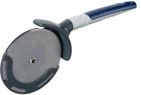 Tasty XXL Pizzaschneider mit Soft-Touch-Griff, Rostfreier Edelstahl - Schnell, Sauber & Mühelos Pizzateilen, Spülmaschinengeeignet, Grau/Blau/Silber, 25x11cm