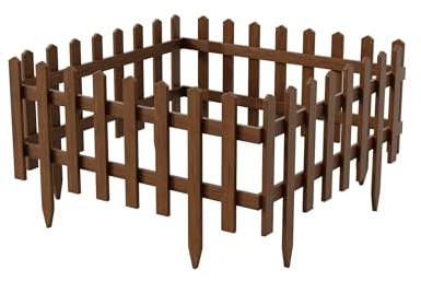 4er Set Steckzaun Holz Dunkelbraun 40 x 94 | 55cm Hoch | natürlicher Zaun in 3 Farben imprägniert | Beetumrandung für Blumenbeet/Gemüsebeet Vor Gartenzaun Rasenkante Wurzelsperre Zaunelemente Holzzaun