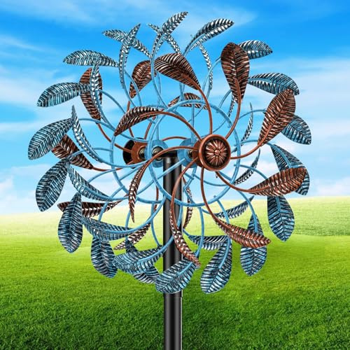360° Wind Spinners Outdoor, Wind Sculptures Windmill with Metal Stake, 63.2 Kinetic Large Metal Yard Art Decor Spinners Pinwheels for Garden Outside Patio Lawn