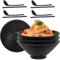 Kaxtde Lot de 4 bols à ramen japonais réutilisables de 1200 ml avec cuillères, baguettes, bols à soupe noirs incassables pour salade asiatique udon pho, céréales, riz udon, passe au lave-vaisselle