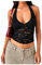 GORGLITTER Damen Neckholder Top mit Spitzen Crop Tops Trägertop Bauchfrei Spitztops Tanktops Schwarz L