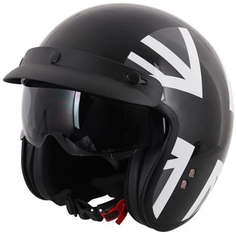 Stealth Open Face Motorcycle Helmet ECE 22.06 Approved – UK Road Legal Scooter & Motorbike Helmet with Drop Down Sun Visor – ABS Shell, Multiple Styles