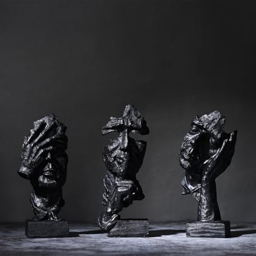 XYQXYQ Abstrakte Kunstfigur, moderne Deko-Objekte aus Kunstharz, Stille ist schwarz, Dekoration für Zuhause und Büro, kein Hören, kein Sehen, kein Sprechen