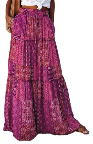 JENJON Mujer Falda Larga Estampada Cintura Alta Elástica Casual Estilo Bohemio Etnico Vestido 2 en 1 Talla Unica