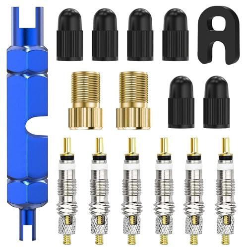 23 STK Ventileinsatz-Reparatursatz,Fahrradventil Französische Ventileinsätze, Ventileinsatz Fahrrad Ventilkappen mit Schraubenschlüssel,Fahrradventileinsatz,Ventilschlüssel für Fahrräd Mountainbike
