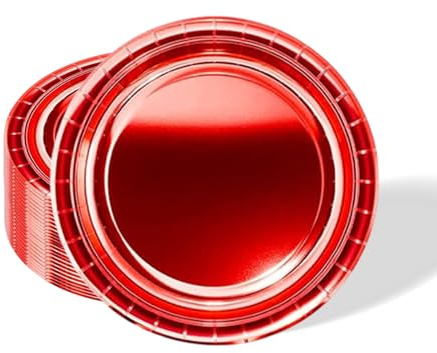 32pcs Metallic Red Paper Plates,7 inch Foil Red Party Paper Plates Christmas Tableware Round Dinner Plate for Christmas,Birthday,Wedding,Picnic, BBQ,Bar,Restaurant and Party Supplies Table Décor