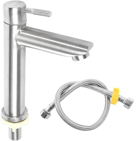 prota Rubinetto per Acqua Fredda per Ospiti in Acciaio Inox, Miscelatore Monocomando per Lavabo, Rubinetto per Acqua Fredda con Tubo di Collegamento da 60 cm per Bagno