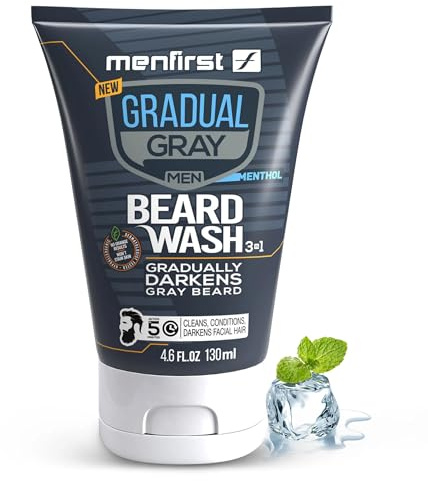MENFIRST 3-in-1 Gradual Gray Beard Wash Shampoo for Light Shades – Hypoallergenic, Harsh Chemical-Free & Dermatologist-Tested Beard Dye for Men – 4.6 Fl Oz (Pack of 1)