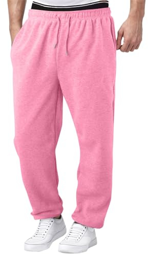 Pantalones de chándal para hombre, con forro polar, pantalones de pierna ancha, rectos, pantalones de jogger, entrenamiento, cintura alta, pantalones de yoga con bolsillos, Rosa., M