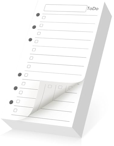 Yarotm A6 Nachfüllpapier To Do Liste - 360 Seiten/180 Blatt Loseblatt Papier für Planer Ringbuch 6 Loch - 100GSM Refill Paper 9.5x17.2cm - Ringbucheinlagen Refillable A6