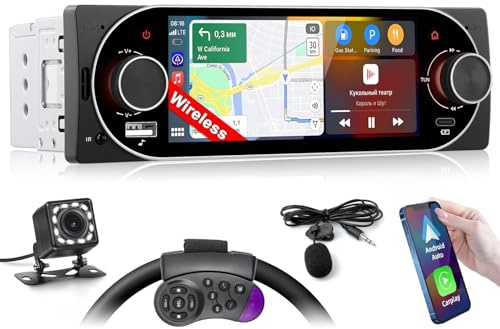 Inefala Autoradio bluetooth 1 Din con Wireless Carplay e Android Radio con Schermo da 5,1 Pollici con Bluetooth, Mirror Link, Supporta FM/RDS, EQ, USB, Type C
