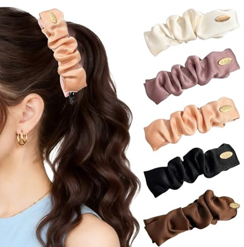 Aribliseza Banana Clip, Conjunto de 4 Clips de Banano de Satén, Pinza de Pelo para Mujeres, Pinza de Pelo Pequeña, Pinza Plana para Cabello Grueso, Horquillas para Mujeres y Niñas, Accesorios de