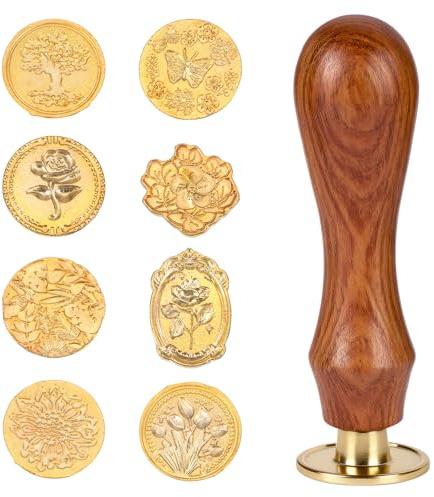 Elegaperma 8pcs Wax Seal Stamp, with Removable Wooden Handle | Wax Stamp for Envelopes, Invitations, Cards, Gift Packing
