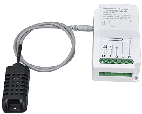 SIXRUN Regolatore Intelligente di umidità della Temperatura WiFi, Modulo Interruttore Termostato A Doppia Uscita in PVC ABS, Timer App da 90 A 250 V 15 A con Sonda per la Produzione di Terrari in