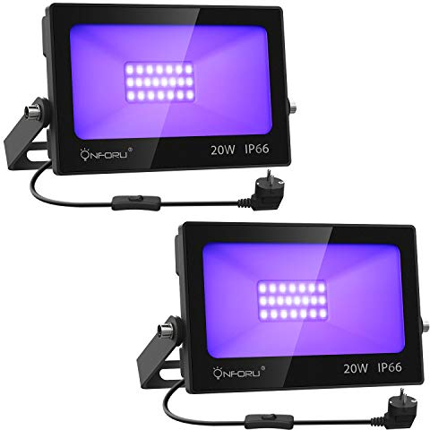 Onforu 2 er 20W LED Schwarzlicht Strahler, IP66 Wasserdicht Schwarzlichtlampe, UV Fluter mit Stecker, Fluoreszenz UV Scheinwerfer Bühnenbeleuchtung, UV Licht für Party Disco, Neonfarben, Aquarium