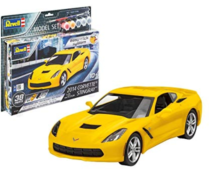 Revell RV67449 Set 1:25-2014 Corvette Stingray (Easy-Click) Plastic Model kit, Yellow/Black/Silver, 1/96
