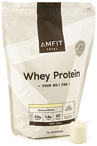 Amazon Brand - Amfit Nutrition Whey Protein Powder, Banana Flavour, 75 Servings, 2.27 kg (Pack of 1)