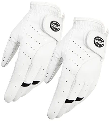 DEGA golfhandschuhe Herren Links, Cabretta-Leder, Linke Hand, 2 Stück, weicher Griff, Weiß (M/L, White)