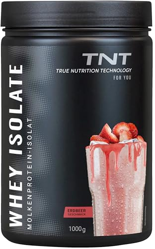 TNT Whey Protein Isolate (1kg) • Eiweiß Pulver für High Protein Shake • Molkenprotein-Isolat • Tolle Löslichkeit & leckerer Geschmack (Erdbeere)