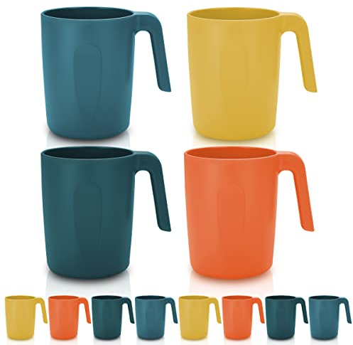 Kyraton Taza con asa 8 piezas, tazas de café 450ml, tazas irrompibles para niños y adultos, taza reutilizable para agua, leche, té, café, para el hogar, camping, picnic, viaje
