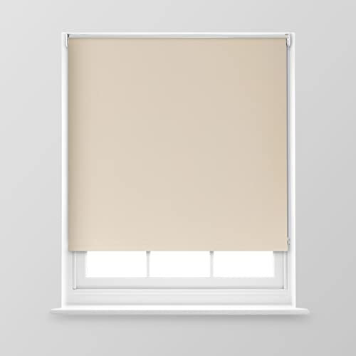 A.Unique Home Premium Trimmable Thermal Blackout Roller Window Blind in a Variety of Colours and Sizes Ideal for any Room - 2FT - Cream - 60cm (W) x 170cm (L) | 23.6 (W) x 66.9 (L)