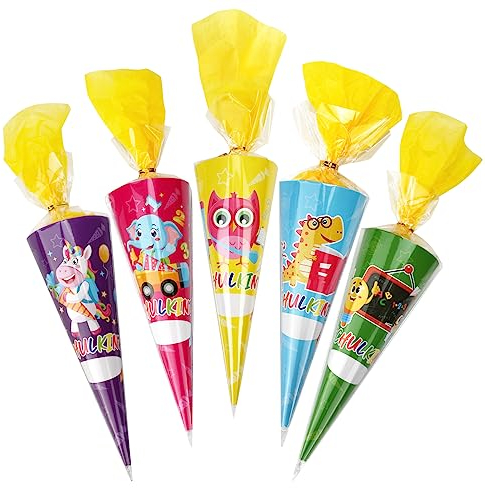 DPKOW Geschwisterschultüte Zuckertüte Schultüte rohling mit Namen mit Dreieckige Beutel Krawatten für Schulkinder Geschenk Schultüte Geschenkverpackung Geschwistertüte für Junge und Mädchen,10 Stücke