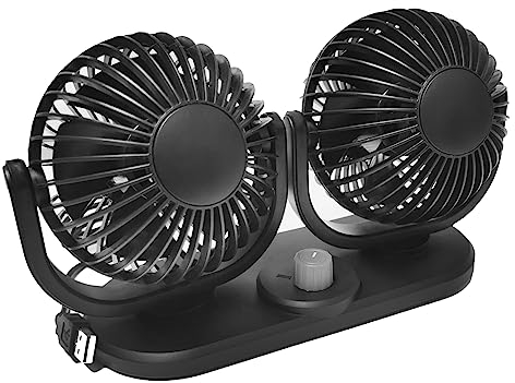 Pool Line The Boutique for your Car - Ventilador Doble con Ajuste Velocidad, USB 12V, Giratorio e Inclinable, Negro