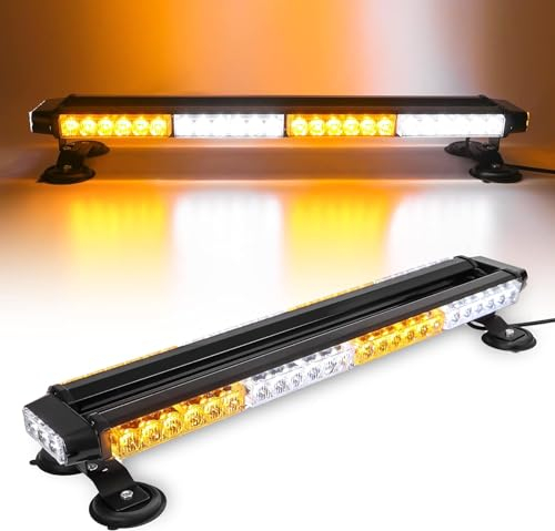 ROUTEKING 67cm 54 LED Rundumleuchte Blinklicht -7 Modi 12/24V Blitzleuchte Amber Warnleuchte Magnetische Notfallblinklampe Wiederherstellungswarnung gelbes Decke Licht (Gelb/Weiß/Gelb)