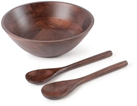 Luxe Designs 12 Dark Burnt Wooden Salad Bowl Set with Serving Utensils Eco-Friendly, Multipurpose Mixing & Serving Bowl for Salads, Pasta, Fruits & More – Durable & Stylish Kitchen Essential