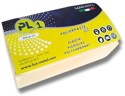 Lux Metal – Polierpaste für Kunststoff, 300 g, feines Polieren, Plexiglas, Polycarbonat, aufhellende Kunststoffreinigung, beseitigt Linien und Defekte.Autoscheinwerfer erneuern