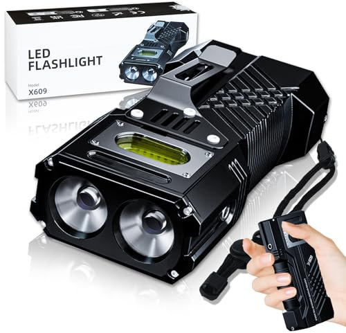 YANGTAI LED Taschenlampe Extrem Hell, Aufladbar LED Taschenlampe 500000 Lumen, 6 Beleuchtungsmodi, 2*LED Taktische Taschenlampen Batteriebetrieben IPX6 Wasserdicht für Outdoor Wandern Notfälle Camping