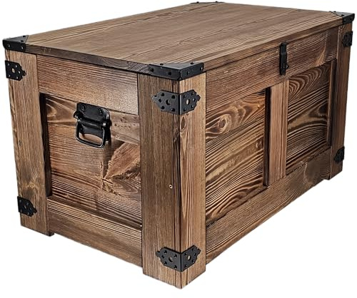 CREATIVE COOPER holzbox, schatztruhe, aufbewahrungsbox, Tisch, rustikal truhentisch, couchtisch, 77x49x45 cm, Handarbeit holztruhe, Eco Holzöl Wenge