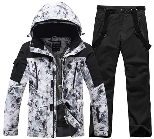 HOTIAN Herren Ski Jacke und Hosen Set Herren Schneeanzug Winter Warme schneeanzug Wasserdicht Winddicht skibekleidung Snowboard Set BH+BK L