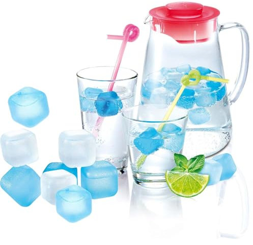 XoeLLe 24 Stück Eiswürfel Wiederverwendbar, Ice Cube in Tollen Farben Party Eiswürfelform Kunststoff Dauereiswürfel mit reinem Wasser Eiswürfel zum Kühlen von Getränken, Dekoration Trinken (BlauWeiß)