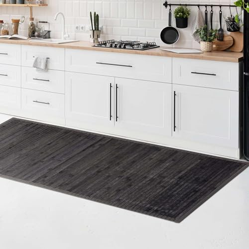 CosìCasa Tappeto Bamboo Cucina Antiscivolo | Passatoia Cucina Idrorepellente, Facile da Pulire e Realizzata con Materiali Sostenibili | Tappeto Bambu Tinta Unita (Grigio Scuro, 50x100)