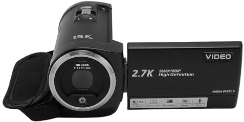 KKPLZZ Videokamera Videokamera, 50 MP 2,7K Digital Zoom 16X High Definition 2,8 tums roterande skärm Digital Videobandspelare med USB-port 1/4 tums gänga för