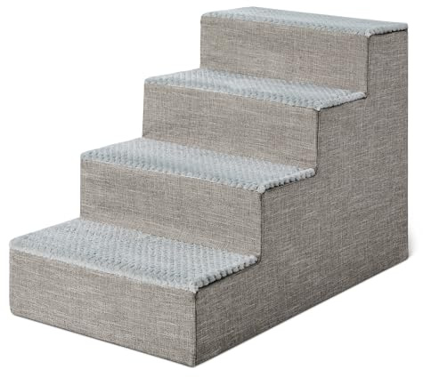 Amazon Basics Dog Steps,46.7 cm H, 4-Step Dog Stairs for High Bed Couch and Sofa, Non-Slip Bottom Pet Stairs for Indoor Dogs and Cats, Grey