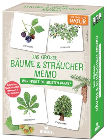 moses. Expedition Nature – Mémo, Grands Arbres et arbustes, Jeu éducatif pour Enfants à partir de 6 Ans, Jeu de mémo, avec Couples d'arbre et de Feuilles, avec Livre de Non-Fiction de 48 Pages,