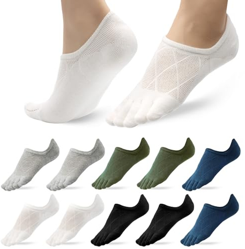 Soleeya 5 Pares Calcetines 5 Dedos Tobilleros Invisibles Cortos Bajo Hombre Talla 39-43, Transpirable Calcetines Tobilleros Cinco Dedos Deportes Algodón Hombre para Running Ciclismo