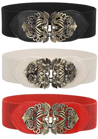 WERFORU elastiskt bälte, damer smal bälte för klänningar retro stretch midjebälte tunt bälte med metallspänne 4 stycken