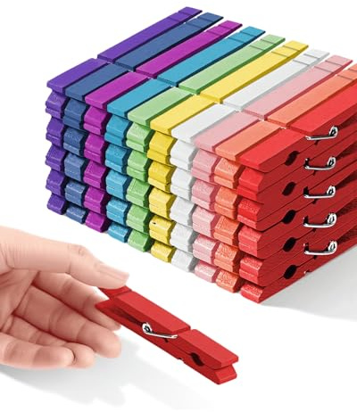 SF SOONEAT Clothes Pins, Wooden Clothespins with Strong Spring, 3.3 inch 50 Pack, Colored Cheer Pins for Bags Photo Crafts Hanging Small Clips Laundry Wood Pegs Clothing Clothesline Close Pin Drying